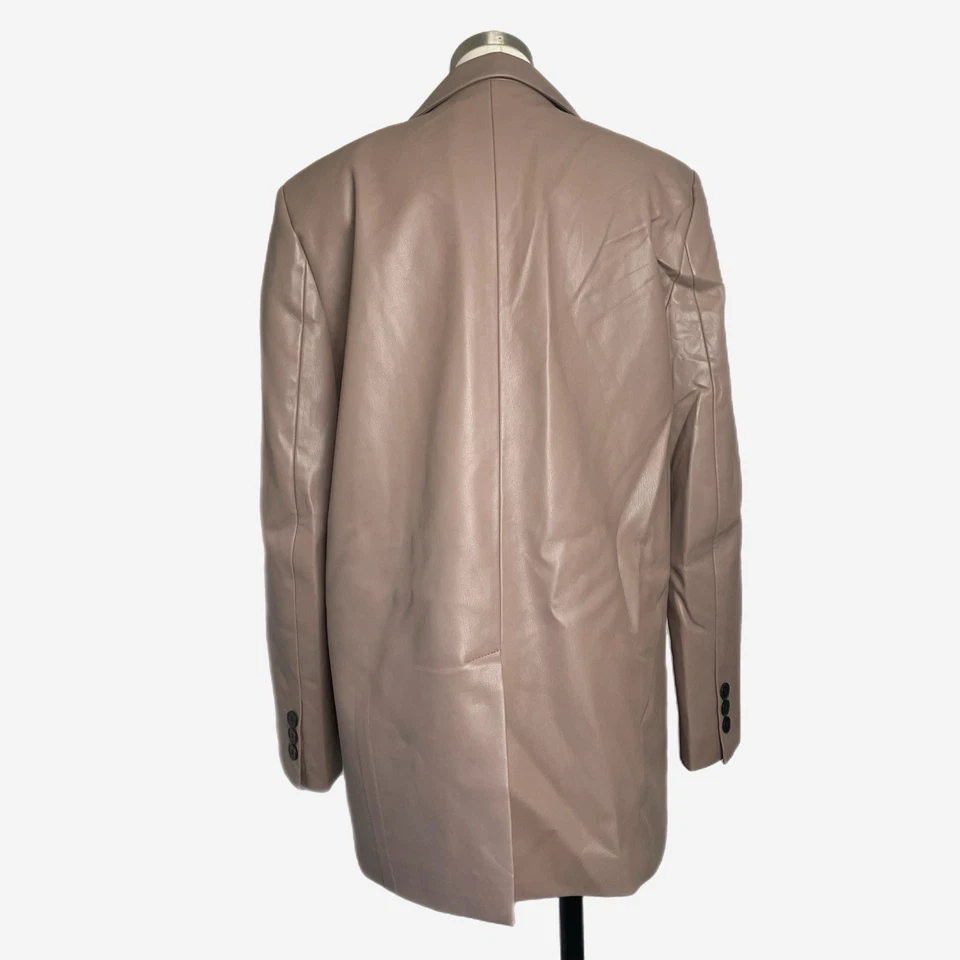 Blazer Zara Taupe Imitación Cuero Dos Botones Gran Tamaño Minimalista Vegano Clásico M Foto 4 de 4