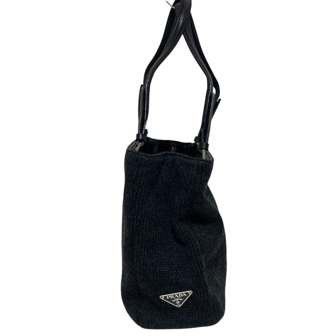 Good condition PRADA wool knit leather tote bag B9444 black women s vintage used thumbnail 2