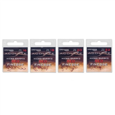 Drennan Red Barbed Finesse Haken Akolyt feiner Draht stark Angelzubehör