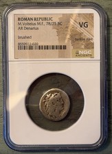 M. Volteius M.f. AR Denarius 78/75 BC NGC VG Crawford 385/2 Erymanthian Boar