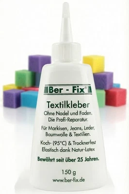 BER-FIX® 150g Ber-Fix Textilkleber Stoffkleber 12 Mini-Schwämme flexibel waschbar