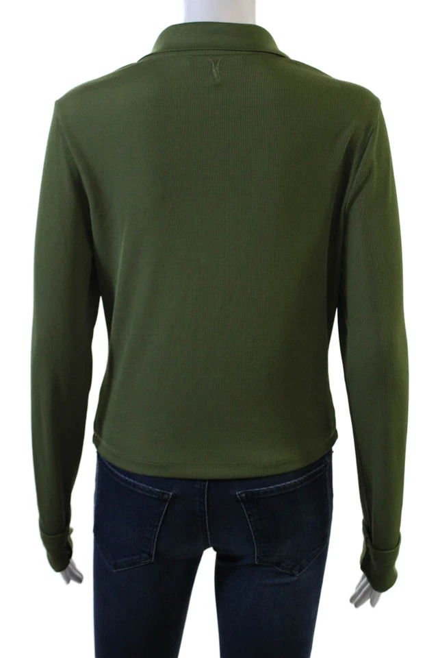 Top corto Allsaints para mujer manga larga cuello medio abotonado verde talla 10 Foto 3 de 4