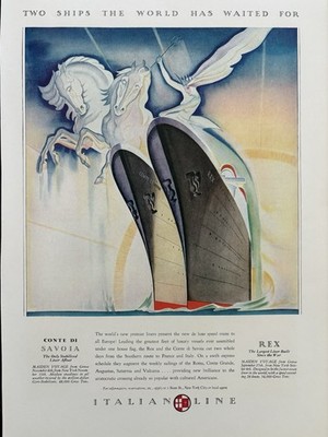 Italian Line Rex Conte Di Savoia Ships Travel Original Vintage Magazine Ad 1932