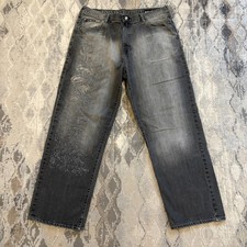 Jeans uomo Ecko Unltd 42x33 grigio larghi aderente gamba larga ricamato denim invecchiato
