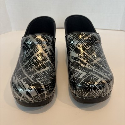 Dansko Professional Leather Clog Mule Black Silver Comfort Shoe EU 40 US 10-10.5
