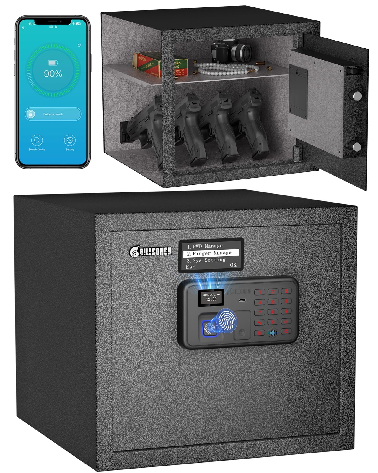 Smart Gun Safe for Multiple Pistols - Automatic Lock Safe Box with LCD Displa...