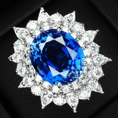 Brilliant Royal Blue Sapphire 9.50Ct 925 Sterling Silver White Gold Halo Rings