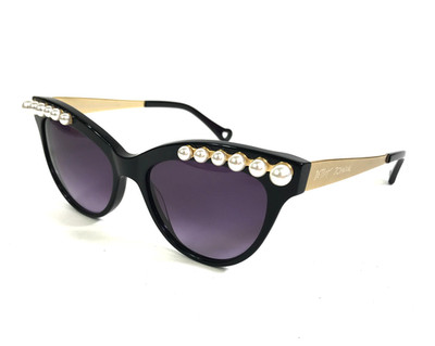 Betsey Johnson Sonnenbrille Kitty Pearls BLK Schwarz Gold Perlen Mit Lila Gläser