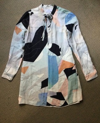 REISS multicolor abstract Rosa lined shift dress ties & has pockets Women s US 8