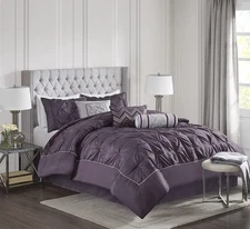 Madison Park 7 pc Laurel Comforter Set purple plum QUEEN Tufted Faux Silk Macy's