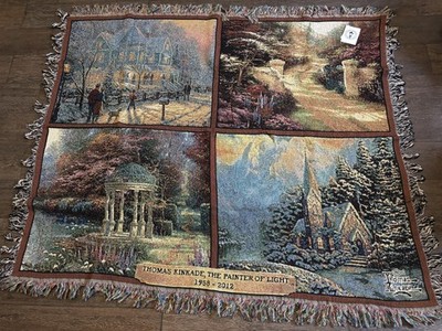 Thomas Kinkade Memorial Tapestry Throw Blanket 50x60 Painter Of Light USA Art