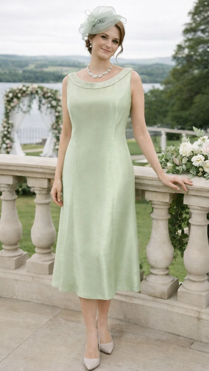 jacques vert green dress Green Crepe Sleeveless Midi Dress With Flower Beading main image 0