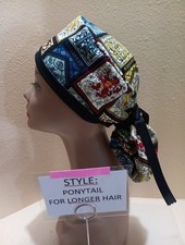 Harry Potter Stained Glass Women's Ponytail Surgical Scrub Hat/Cap Handmade