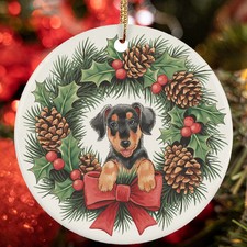 Cute Baby Doberman Pinscher Dog Christmas Wreath Ornament Gift Decor Puppy Lover