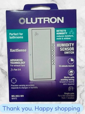 Lutron Xactsense Humidity Sensor Switch for Bathroom Exhaust Fans MS-HS3-WH NEWW