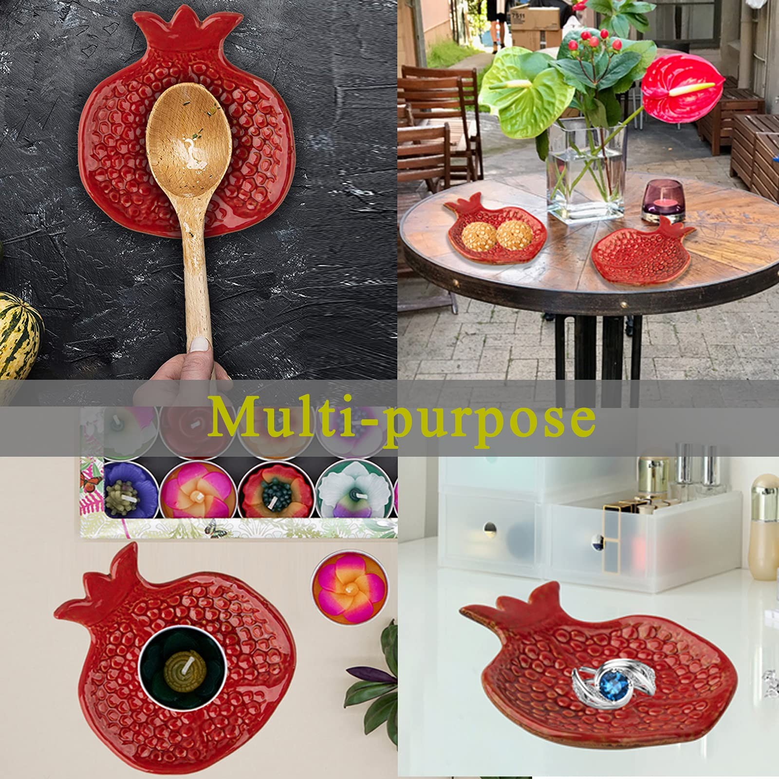 Pomegranate Shaped Ceramic Spoon Holder - 2 Pcs Stove Top & Counter Rest