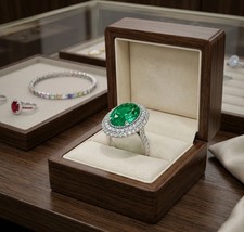 3.40 Ct Oval Cut Natural Emerald & Diamond Pr...