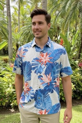 Tommy Bahama Mens L Blooming Palms Camp Shirt Breeze Overall Print Graphic