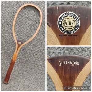 Miroir mural ovale bois raquette tennis vintage Spalding