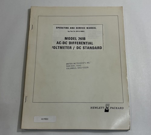 HP 741B Operating & Service Manual AC-DC Differential Voltmeter DC Standard Book