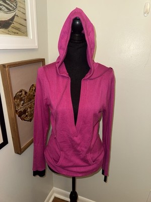 Rue21 Y2K Pink Knit Hooded Pullover Size L Deep V Neck 2000s Aesthetic