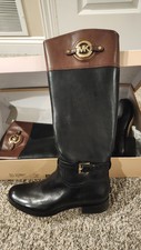 NEW MICHAEL KORS STOCKARD LEATHER TALL RIDING BOOT SZ 8 M Brown Black NIB 