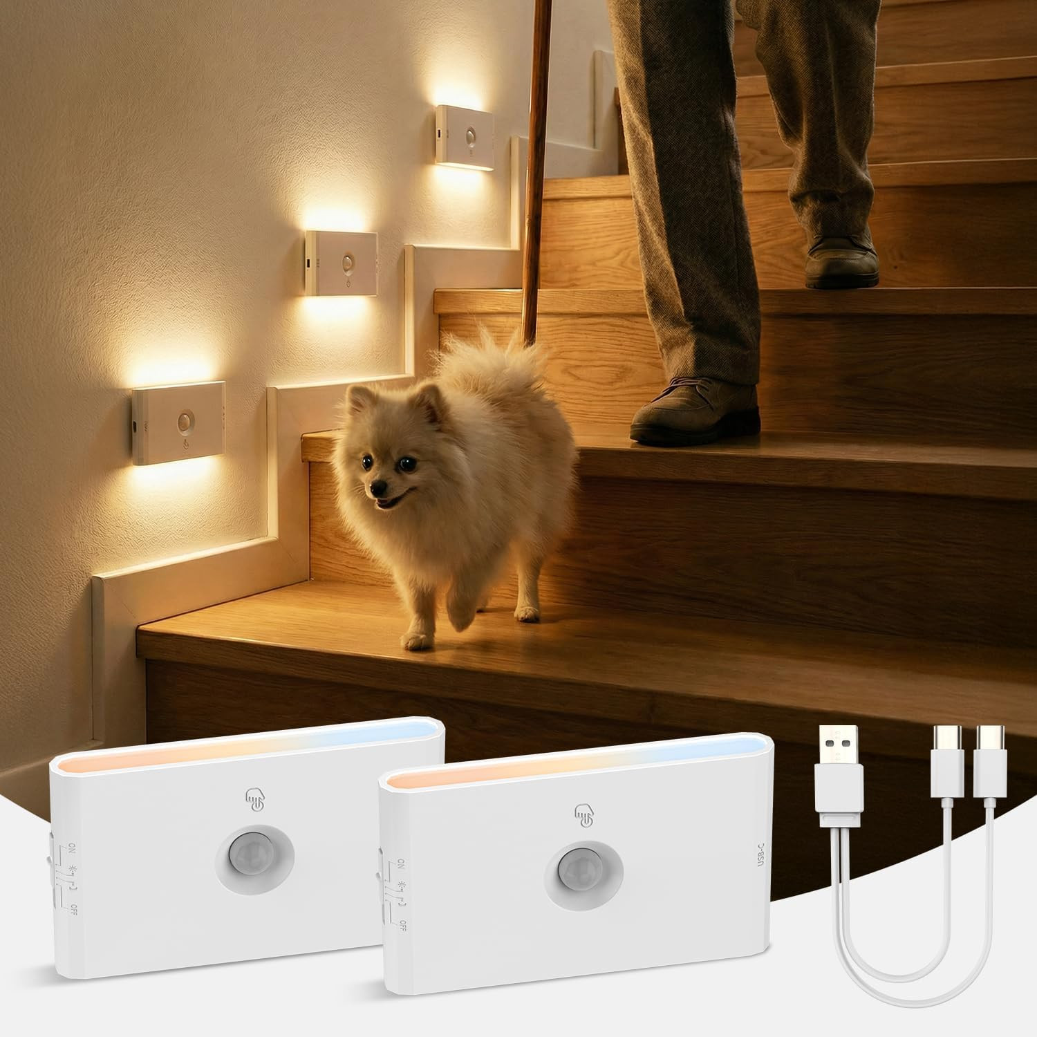 Luce Notturna Sensore Di Movimento, 3 Modalità AUTO ON/OFF Lampada LED Ricaricab