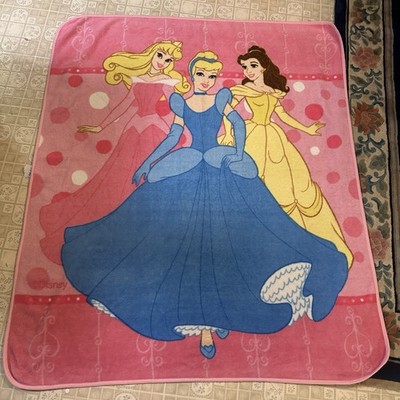 Disney Princess Vintage Blanket Cinderella Belle Sleeping Beauty Pink Dots READ