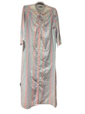 Vintage Appel Womens Robe Long Pastel Stripes Grannycore Cottage Retro READ 