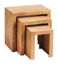 Dakota Solid Light Mango Wood Nest of 3 Tables in Natural Finish for Living Room