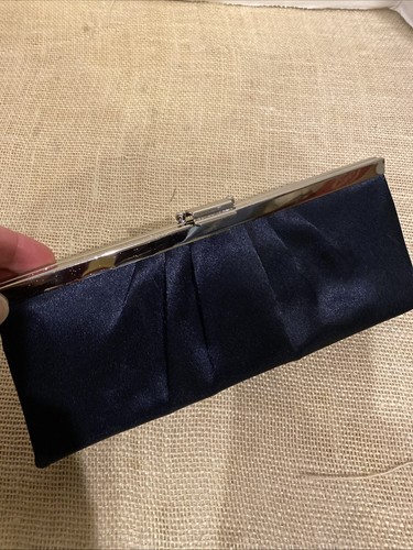 Vintage Gunne Sax Jessica McClintock Clutch Evening Bag Purse Navy Blue Satin - Picture 5 of 5