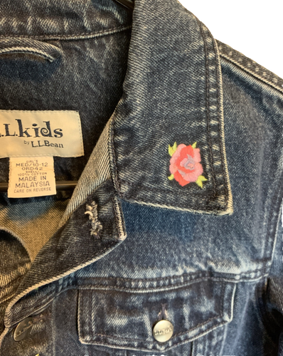 Rare Vtg LL Kids LL Bean Jean Trucker Jacket Embroidered Flowers Sz Med 10/12 - Picture 6 of 19