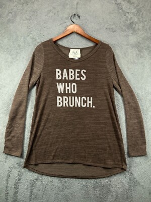 NWT Fantastic Fawn Babes Who Brunch Tee Tops Womens Large Brown Long Sleeve