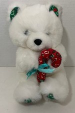 Fiesta White Vintage Christmas Teddy Bear Plush red candy cane green ears feet