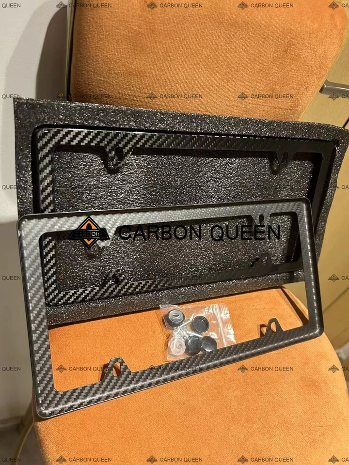 2PCS REAL CARBON FIBER License Plate Frame 4HOLES  FOR USA/CANADA CAR W/BOLTS  - Image 3 of 4