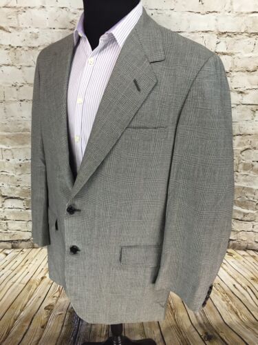 Oxxford Clothes Mens Two Button Sport Coat Sz 44 Tall 100% Wool Gray Glen Plaid - Picture 1 of 11