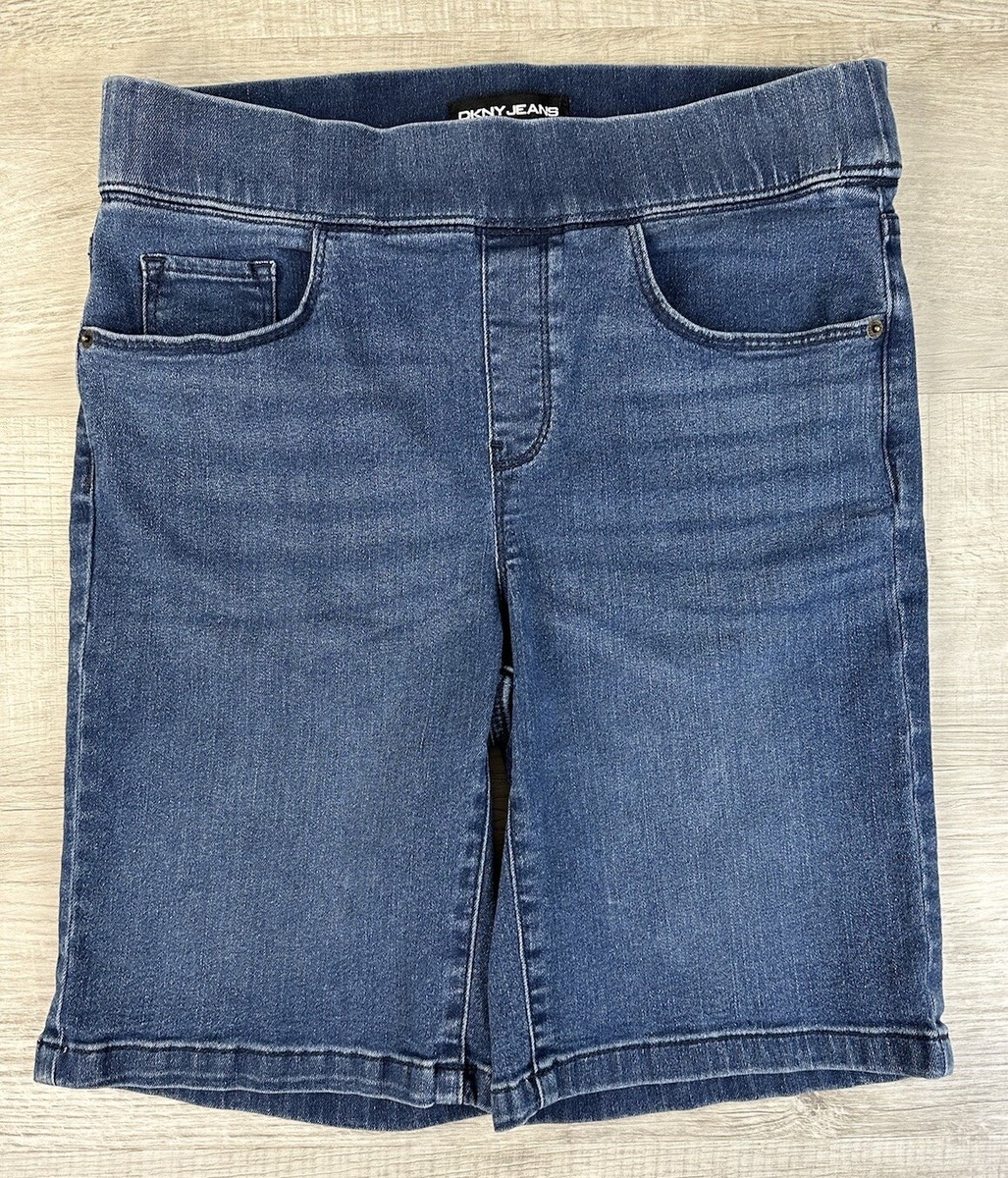 DKNY JEANS Shorts Blue Denim Elastic Waist Bermuda Women's S