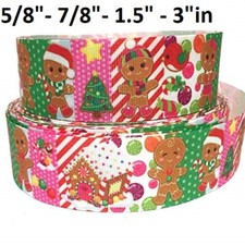 GROSGRAIN RIBBON 5/8", 7/8", 1.5" , 3" Christmas Gingerbread Men House Printed