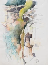 Ernst Wolfhagen 1907-1992 Hanover / Watercolor 1982 Gorge in the Forest Rocks