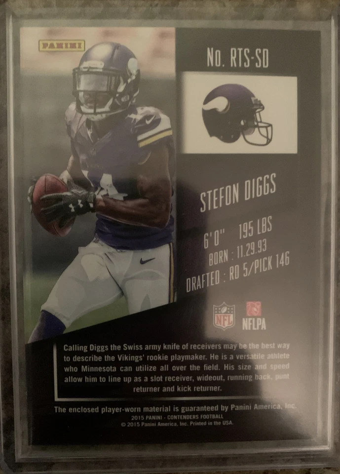 Stefon Diggs ROOKIE PATCH! 2015 Panini Contenders Rookie Ticket #RTS-SD - Image 2 of 2