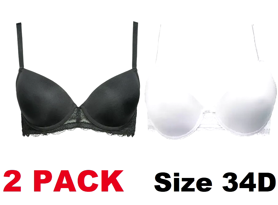 Set of 2 Avon Lana T-Shirt Bra  Size UK 34D Underwired Padded Black and White