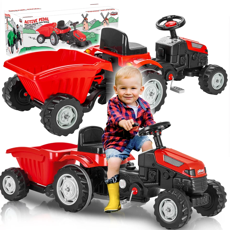 Pilsan Kindertraktor Active Pedale 07316 rot mit Anhänger, einstellbarer Sitz