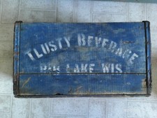 Publicité vintage années 30 TLUSTY RIB LAKE WI BOISSON, bois, caisse, boîte, soda pop