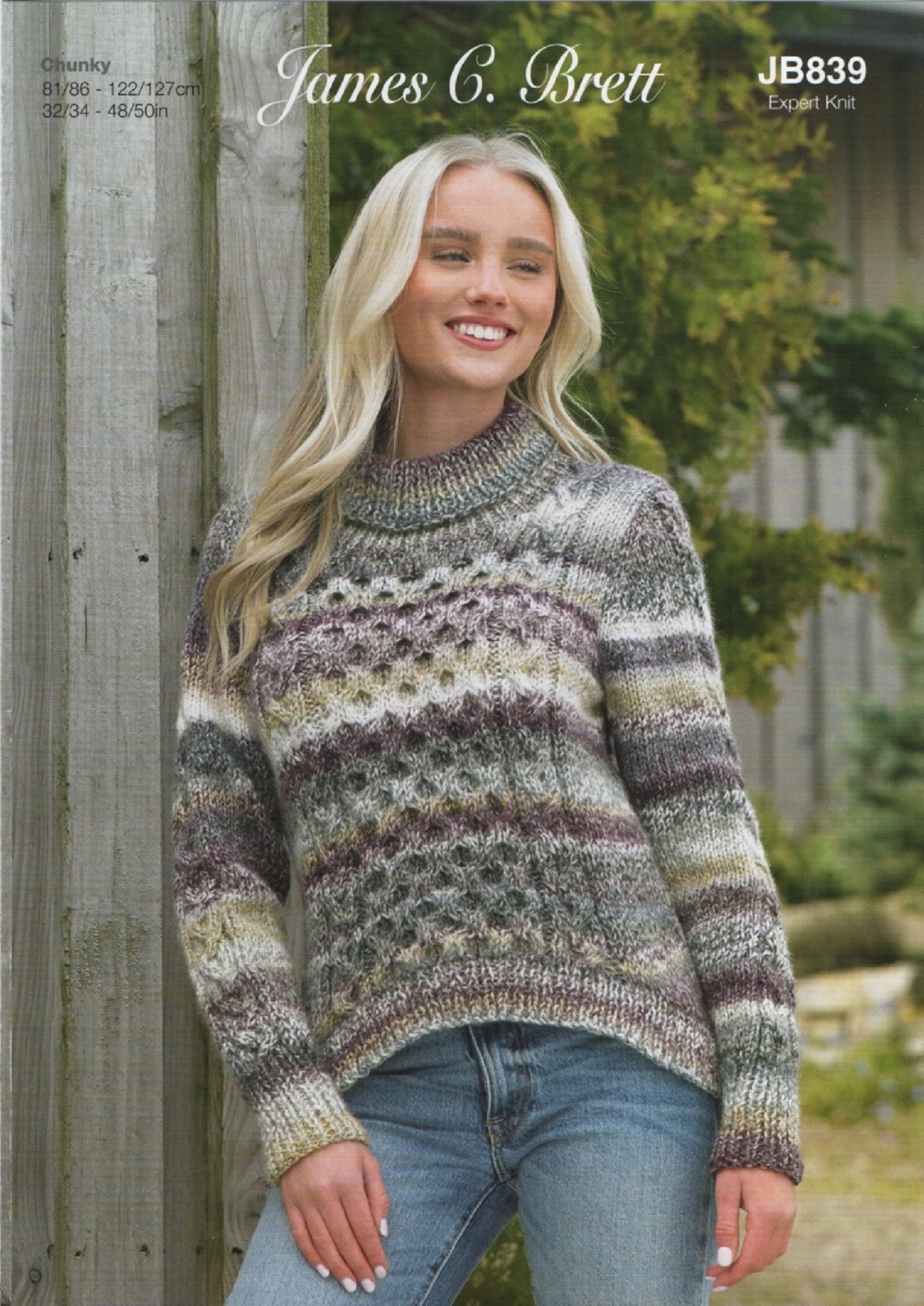 James Brett Ladies Marble Chunky Knitting Pattern Sweater JB839