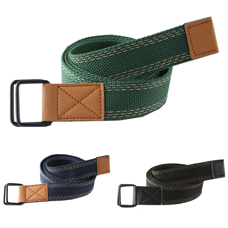 Confezione Da 2 Cinture A Doppio Occhiello In Tela Elastica, Fibbia Vintage Stile Punk - Regolabili, 120 Cm, Colori Nero E Marrone - Unisex