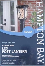 Hampton Bay Ravencrest 120 Lumens Black Outdoor Solar Post Lantern