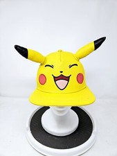 Pokemon Pikachu Cap Face 3D Ears Faux Leather Yellow Adjustable Snapback Hat