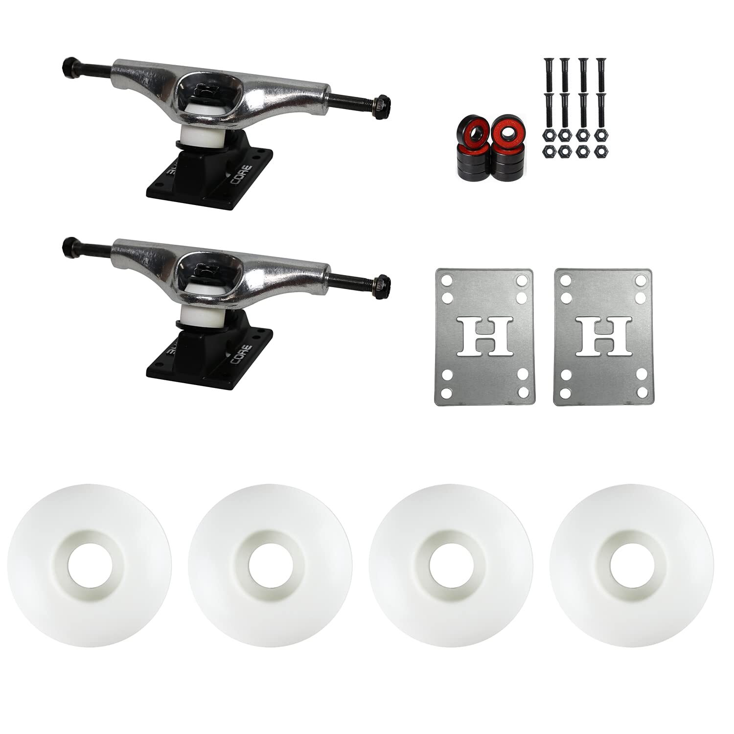 Skateboard Hollow Trucks Wheels Bearings Combo - Lightweight Package 5.5 / White