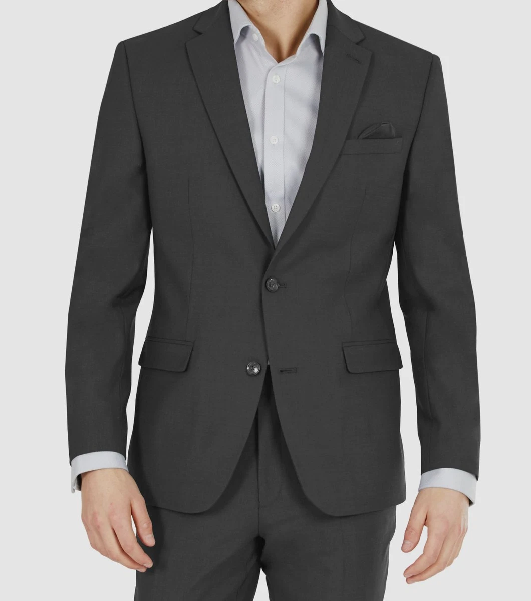 600 Bar III Men s Gray Slim Fit Stretch 2 Piece Wool Suit Jacket Pants Size 46R