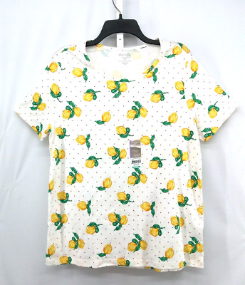 White Stag Shirt Womens Size XXL White Lemons Short Sleeve Pullover Top